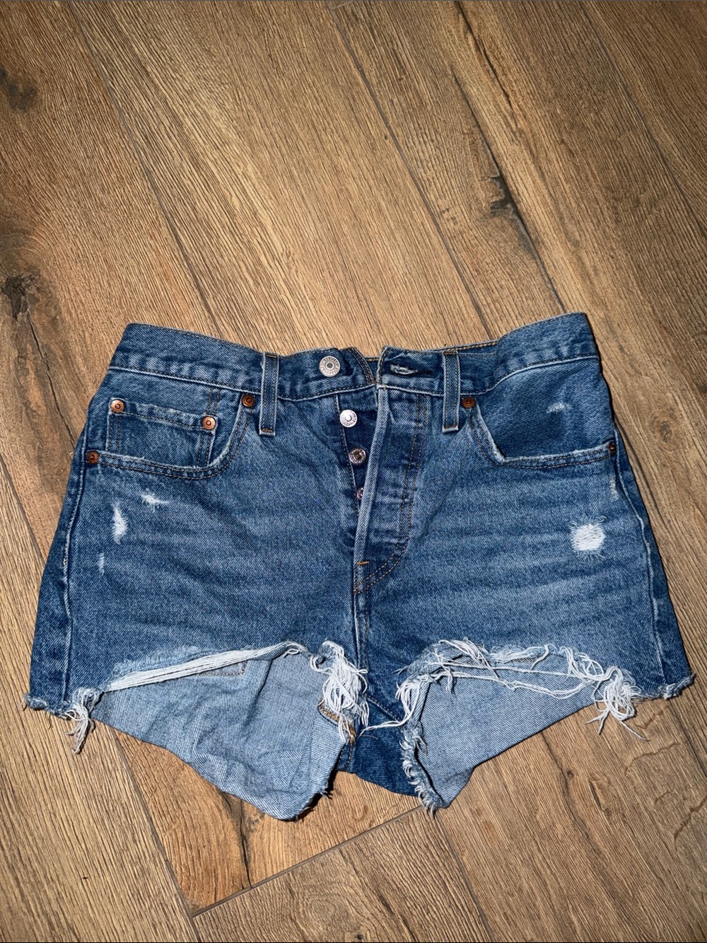 Levi’s High-Waist Distressed Denim Shorts - Blue